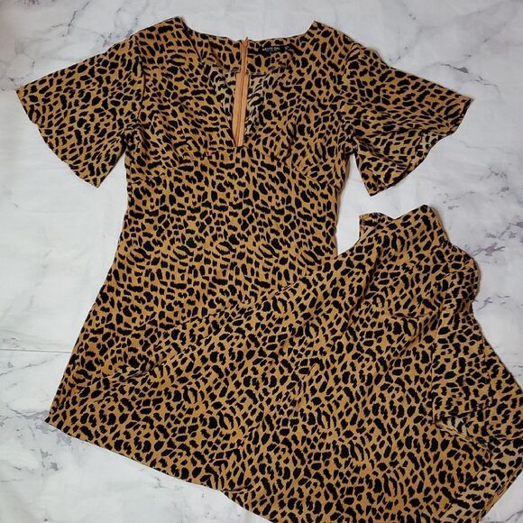 Nasty Gal Black and Tan Animal Print Dress - Picture 1 of 6